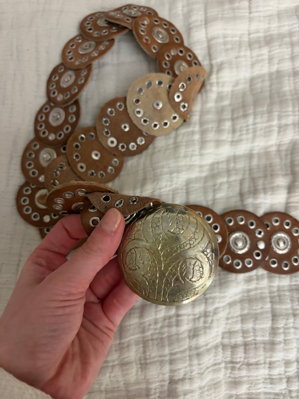 FREE PEOPLE Handcrafted Brown Leather Disc Belt with Silver Concho - Picture 4 of 4